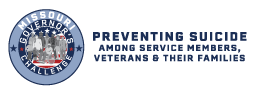 Logo for the Missouri Governors Challenge featuring a circular emblem with uniformed figures and stars, and text: Preventing Suicide Among Service Members, Veterans & Their Families.