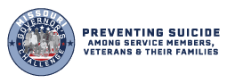 Logo for the Missouri Governors Challenge featuring a circular emblem with uniformed figures and stars, and text: Preventing Suicide Among Service Members, Veterans & Their Families.